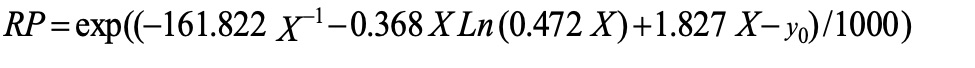 Values of relative performance equation 1